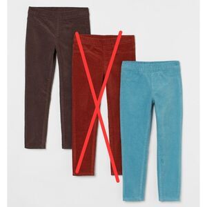 H&M Girls Brown & Turquoise Blue Corduroy Treggings Leggings Pants 6x Set of 2